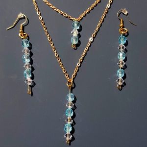 Double layer necklace  and earrings